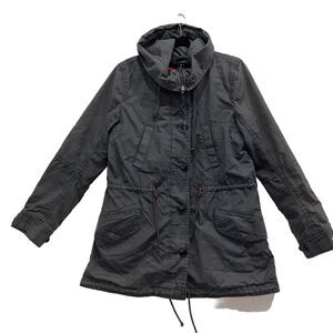 Gap Utility Parka Coat Women’s Medium Hooded Sherpa Lined Jacket Grey Military